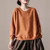 Suéter de punto de algodón suave y cómodo para mujer, de cuello redondo, abotonado en el lateral, de manga larga, corte holgado, adecuado para primavera y otoño, con un estilo casual y artístico.