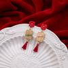 Brincos de Flor Vermelha Estilo Chinês Agulha de Prata Festival da Primavera Mahjong Festivo Sorte Vermelha Brincos Assimétricos para Mulheres