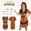 Rendimiento Escénico Indios Cosplay Ropa de Mujer Tribu Primitiva Borla Vestido de Manga Corta Fiesta de Halloween