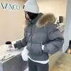 2026 Invierno Nuevo Estilo Coreano Cálido Casual Estrella Completa Cuello Grande de Piel Moda Corto Versátil Chaqueta Abrigo de Algodón Mujer