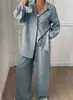 Conjunto Informal Perezoso de Dos Piezas para Primavera y Otoño Transfronterizo Europeo y Americano Nuevo Camisa de Manga Larga y Pantalones Largos de Algodón y Lino Sueltos