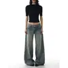 Jeans Jeans Lavado Azul Claro Retro Americano Feminino Solto Reto Perna Larga Calças Longas Tendência Caimento Relaxado Silhueta Calças