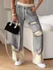 2025 Jeans Casuales de Moda Rasgados de Pierna Recta Estilo Americano Transfronterizos Europeos y Americanos Verano Nuevo Modelo Retazos