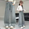 Jeans de Primavera y Otoño para Niñas 2026 Nuevos Casuales Estilo Coreano Niña Niños Medianos y Grandes Perforación Caliente Pierna Recta Jeans Transfronterizos
