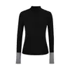 Camiseta base de punto negra de cuello medio alto para mujer, otoño e invierno 2025, suéter interior para mujer de otoño e invierno, top de manga larga para mujer
