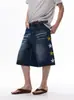 Estrella Japonesa de la Calle Shorts de Mezclilla para Hombre Verano Nueva Marca de Moda Pantalones Cropped Casuales de Peso Pesado Pantalones Holgados Lavados