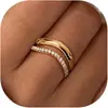 Anéis Empilháveis Banhados a Ouro 14K para Mulheres, Estilo Europeu e Americano, Totalmente cravejado com Diamantes, Simples, Fashion, Anel para Dedo Indicador de Luxo Leve, Modelo Mais Vendido Transfronteiriço