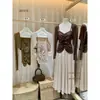 Conjunto Duas Peças AS OFFICIAL Estilo Suave de Outono Camisola Plissada Rosa + Cardigã de Manga Longa 28787