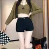 Shorts de Alfaiataria Pretos de Cintura Alta para Mulheres 2025 Novo Outono e Inverno Petite Emagrecedor Roupa Exterior Justa Hot Girl Shorts de Barra