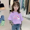 G2414# camiseta de algodón con costuras para niña, manga larga, primavera y otoño, holgada, camiseta básica para niños, top de dibujos animados para niños, camiseta de moda