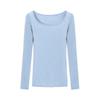 Estilo Deseo Puro Ligeramente Transparente Hombros Descubiertos Ceñido a la Cintura Escote Amplio Manga Larga Camiseta de Capa Base Otoño Invierno de Longitud Media Tendencia Chica Caliente para Mujer