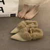 Zapatos de algodón Birken con punta de pelo forrados de forro polar con temperamento que aumentan la altura 2026 Otoño/Invierno Mocasines cálidos de pelo con tacón de cuña Pantuflas de algodón
