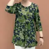 Camiseta de Longitud Media Elegante, Adelgazante y Favorecedora para la Figura, Talla Grande, en Nuevo Estilo Chino con Mangas Cortas para Madres de Mediana Edad y Mayores