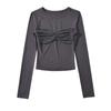 Ins Sexy Top Cuello Redondo Sexy Transparente Manga Larga para Mujer 2023 Playera de Malla con Pliegues en el Pecho