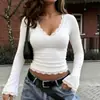 Estilo Europeu e Americano Suave e Puro Estilo Sedutor Patchwork de Renda Múltipla Manga Flare Curta Blusa Roupas Femininas Outono/Inverno 2026 Amazon
