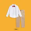 Conjunto Versátil de Camisa e Calça para Meninos, Estilo Preppy Roupas Infantis, Uniforme Escolar, Terno de Performance Liso para Menino