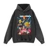 Sudadera con capucha estampada de personaje de cómic vintage americano, efecto desgastado, peso pesado, corte holgado, sudadera casual versátil
