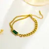 Acero de Titanio Retro Personalizado Corto Zircón Esmeralda Doble Capa Estilo Europeo y Americano Cadena para Clavícula Simple Elegante Cadena para el Cuello Estilo Mori