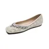 Sapatos de Casamento Femininos Personalizados de Bico Quadrado, Baixo e com Strass, Sapatos Planos de Fada para Combinar com Vestidos, Sapatos Femininos de Solado Macio, Tamanho Grande