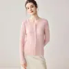 Nuevo Cárdigan de Punto Hueco de Lana Pura para Mujer, Cuello Redondo, Manga Larga, Versátil para el Trabajo, Suéter de Lana de Punto Fino