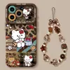 Capa de iPhone com estampa de leopardo para telefones Apple, iPhone 18 Pro, marrom de gato, 17 Max com corrente, 16 silicone, para mulheres, 15 conjunto