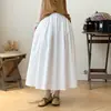 Falda de Gasa de Algodón de Doble Capa para Mujer, Ropa de Verano, Suave, Amigable con la Piel, Transpirable, Algodón Puro, Sencilla, Versátil, Cintura Elástica, Falda Larga Hasta la Rodilla
