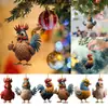 Transfronterizo 24 Amazon Nuevo Creativo Navideño Animal Pollo Gallo Tallado Colgante Árbol de Navidad Acrílico Colgante
