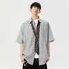 Camisa Retro Japonesa Nasa de Manga Curta Masculina Verão Nova Solta Casual Verão Meia Manga Camisa Xadrez Jaqueta