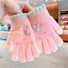 Guantes de punto para niños de Otoño e Invierno, forro polar, engrosados, cálidos, con dedos, bonitos, de dibujos animados, protectores de manos para juegos al aire libre de bebés