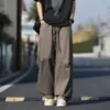 Pantalones largos casuales de seda helada de verano, marca de moda de alta calle americana, diseño recto suelto para jóvenes hombres, pantalones de pierna ancha