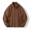 Jaqueta Cardigan com Zíper em Fleece Pesado para Homens, Moda Casual de Primavera e Outono, Jaqueta com Gola Alta e Forro de Fleece