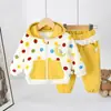 Conjunto de Primavera y Otoño para Bebé Niña Chaqueta Colorida de Lunares Conjunto de Dos Piezas Lindo Bordado de Luna en Encaje Pantalones Largos