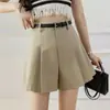 Shorts casuais de verão femininos, cintura alta, versáteis, estilo coreano, calça saia plissada, calça saia larga solta, preto