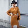 Bai Fen Zhi YiComércio Exterior Amazon Roupas Femininas Europeias e Americanas Outono e Inverno Vestido Suéter de Tricô Trançado Vintage Transfronteiriço