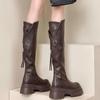Botas Elásticas de Gama Alta por Encima de la Rodilla para Mujer 2024 Otoño e Invierno Nuevo Estilo Cierre Trasero Botas Altas de Suela Gruesa