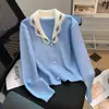 Estilo Coreano Primavera e Outono Novo cardigã de tricô resistente com gola de renda bordada em renda feminina fivela de pérola casaco superior estilo doce