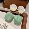 Estilo Vintage Retro Francés Hong Kong Monet Medieval Clip para Oreja Pendientes de Perla Pendientes Verdes Joyería Femenina para Orejas