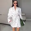 Ropa de Mujer Transfronteriza Europea y Americana 2025 Primavera/Verano Nueva Moda Estampada Holgada Traje Blazer con Lazo en la Cintura