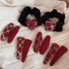 Presilha de cabelo de tecido xadrez vermelho de Ano Novo, presilha lateral para franja com toque de luxo, presilha para cabelo liso, acessório de cabelo