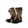 Versión de cuero~Botas de mujer 2026 nuevas botas Martin vintage, punta redonda, tacón grueso, botas vaqueras, botas de tacón de bloque de color, botines
