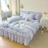 Saia de Cama de Algodão Lavável Estilo Princesa Renda Conjunto de Quatro Peças Capa de Colchão de Solteiro Colcha Saia de Cama Conjunto de Três Peças
