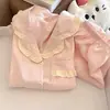 Pijama Pequeño Estilo Chanel para Mujer, Algodón Nube Manga Larga, Encaje Dulce Francés, Sensación de Alta Gama, Ropa de Casa Usable para Primavera/Otoño