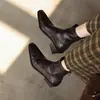 Zapatos casuales de trabajo simples y elegantes de piel de oveja, botines coreanos estilizados de tacón alto con cremallera trasera para mujer