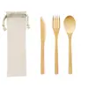 Amazon Faca, Garfo e Colher de Bambu Transfronteiriça Palito de Bambu Conjunto de Palitos de Aço Inoxidável Sacola de Talheres para Presente Talheres de Mesa Catering