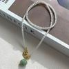 Colar de Alto Padrão Novo Estilo Chinês para Mulheres, Pingente de Abóbora de Jade Hetian Retrô, Corrente para Clavícula, Corrente de Suéter Segura e de Boa Sorte