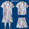 Traje de Camisa de Playa de Manga Corta de Verano para Hombre Vacaciones de Viaje en Sanya Ropa de Tallas Grandes Ropa de Viaje a la Orilla del Mar Ropa de Verano