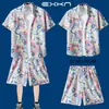 Traje de Viaje Camisa de Manga Corta para Hombre Camisa de Playa Costera Pantalones Cortos Casuales de Vacaciones Tallas Grandes Pantalones de Tres Cuartos Ropa de Pareja