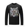 Camiseta de Manga Larga para Hombre, Diseño Casual de Cabeza de Tigre con Pedrería, Cuello Redondo, Estilo Europeo, Nuevo Modelo Otoño 2026, Marca de Moda, Tallas Grandes