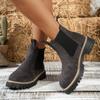 Botines Cortos de Talla Grande Transfronterizos para Mujer Otoño e Invierno Nuevos Tacón Cuadrado Gamuza Botas Martin Casual Punta Redonda Manga Comercio Exterior Botas de Mujer Venta al Mayoreo