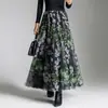 Saia Midi Elegante de Renda Casual de Cintura Alta para Mulheres 2026 Verão Nova Moda Versátil Estampada Saia Evasê